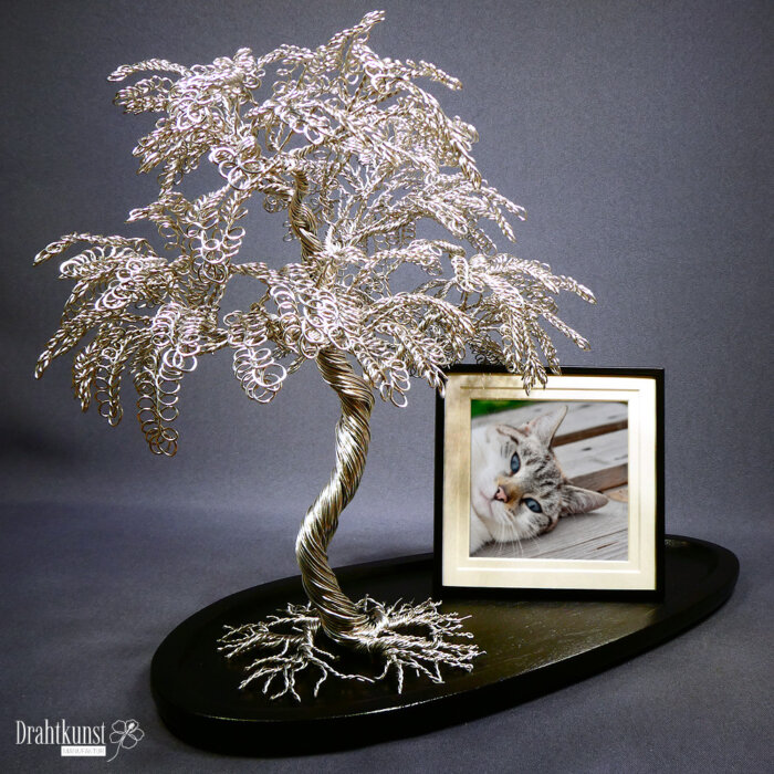 Drahtbaum Kunst Aluminiumfarben Bonsai mit Bilderrahmen 0419-2501-046