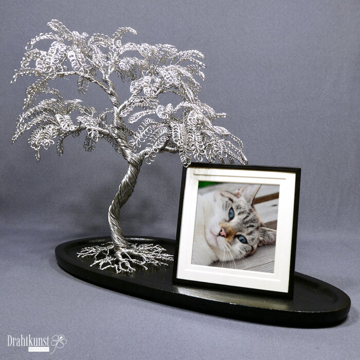 Drahtbaum Kunst Aluminiumfarben Bonsai mit Bilderrahmen 0419-2501-046